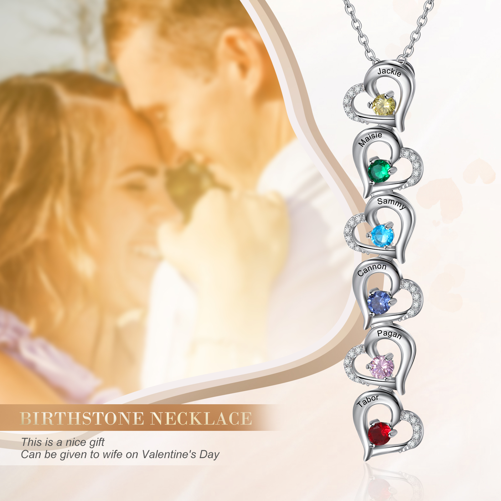 Personalised Heart Family Name Necklace Custom 6 Birthtones Necklace-Jessemade AU