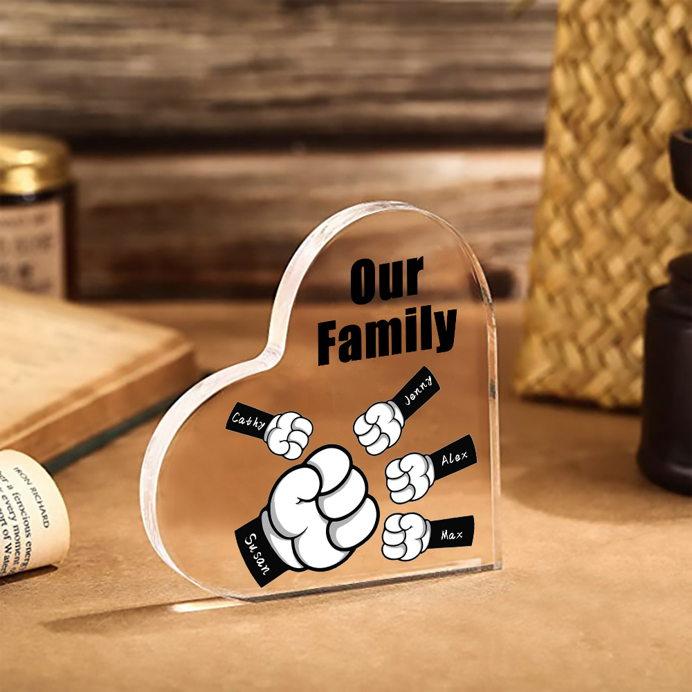 Personalised Acrylic Heart Keepsake Custom 5 Names & 1 Text Fist Bump Ornaments Gifts for Dad/Grandpa-Jessemade AU