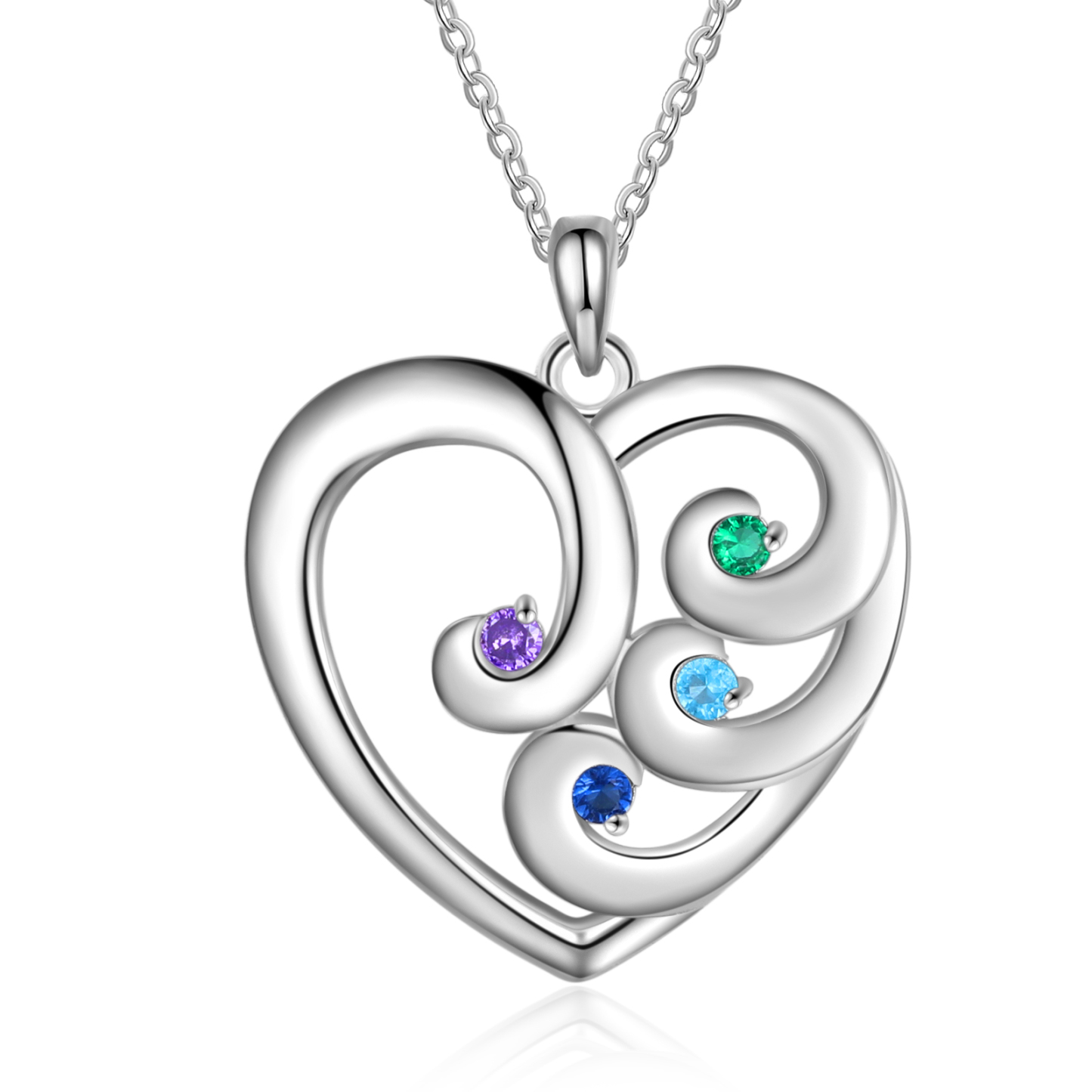 Personalised Heart Necklace With 4 birthstones Engraved Names Gift For Women-Jessemade AU