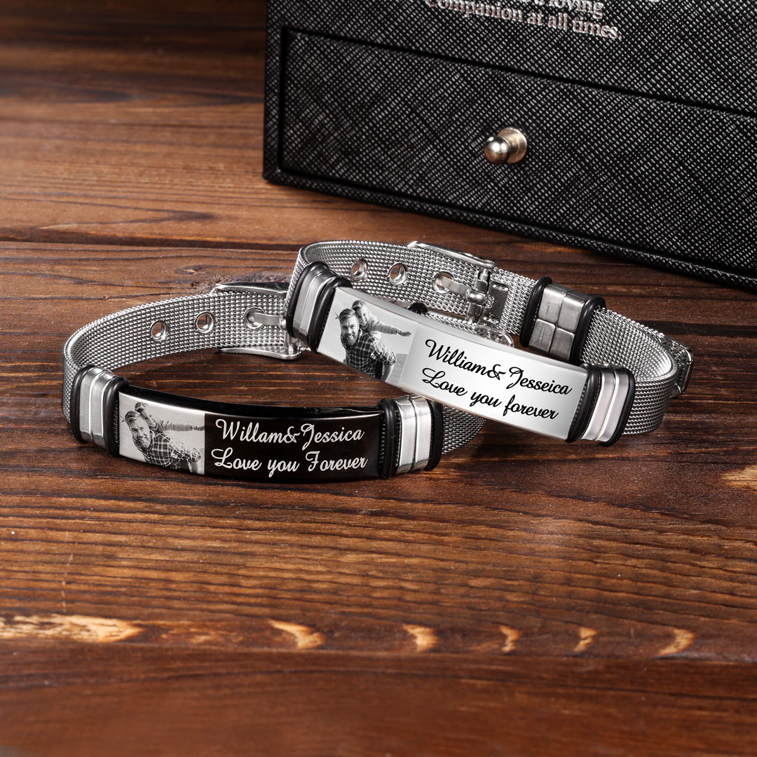 Personalised Men's Photo Bracelet Custom Photo ID Bar Watchband Bangle Gifts For Men-Jessemade AU