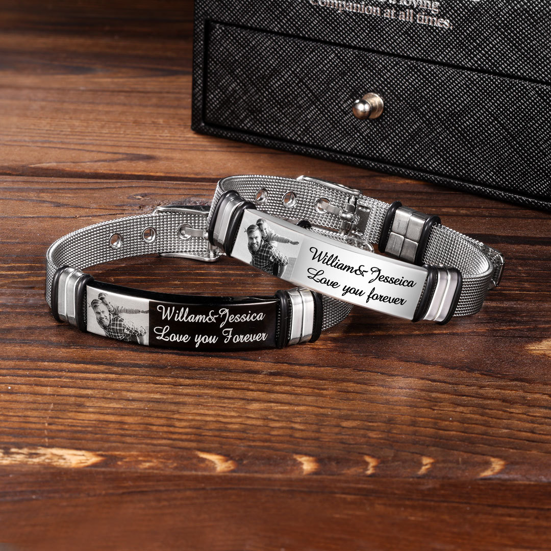 Personalised Men's Photo Bracelet Custom Photo ID Bar Watchband Bangle Gifts For Men-Jessemade AU
