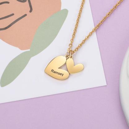 Two Heart Pendant Necklace Engraved Name with Heart Charms Gifts for Her-Jessemade AU