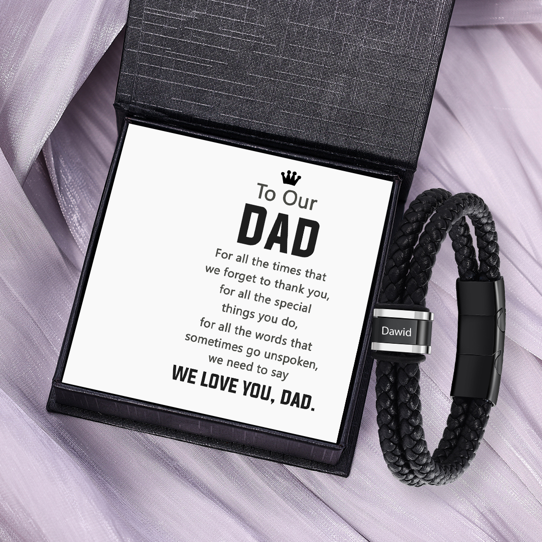 1 Name - Men's Leather Bracelet Custom Names Beaded Bracelet Adjustable Personalised Gift for Him-Jessemade AU