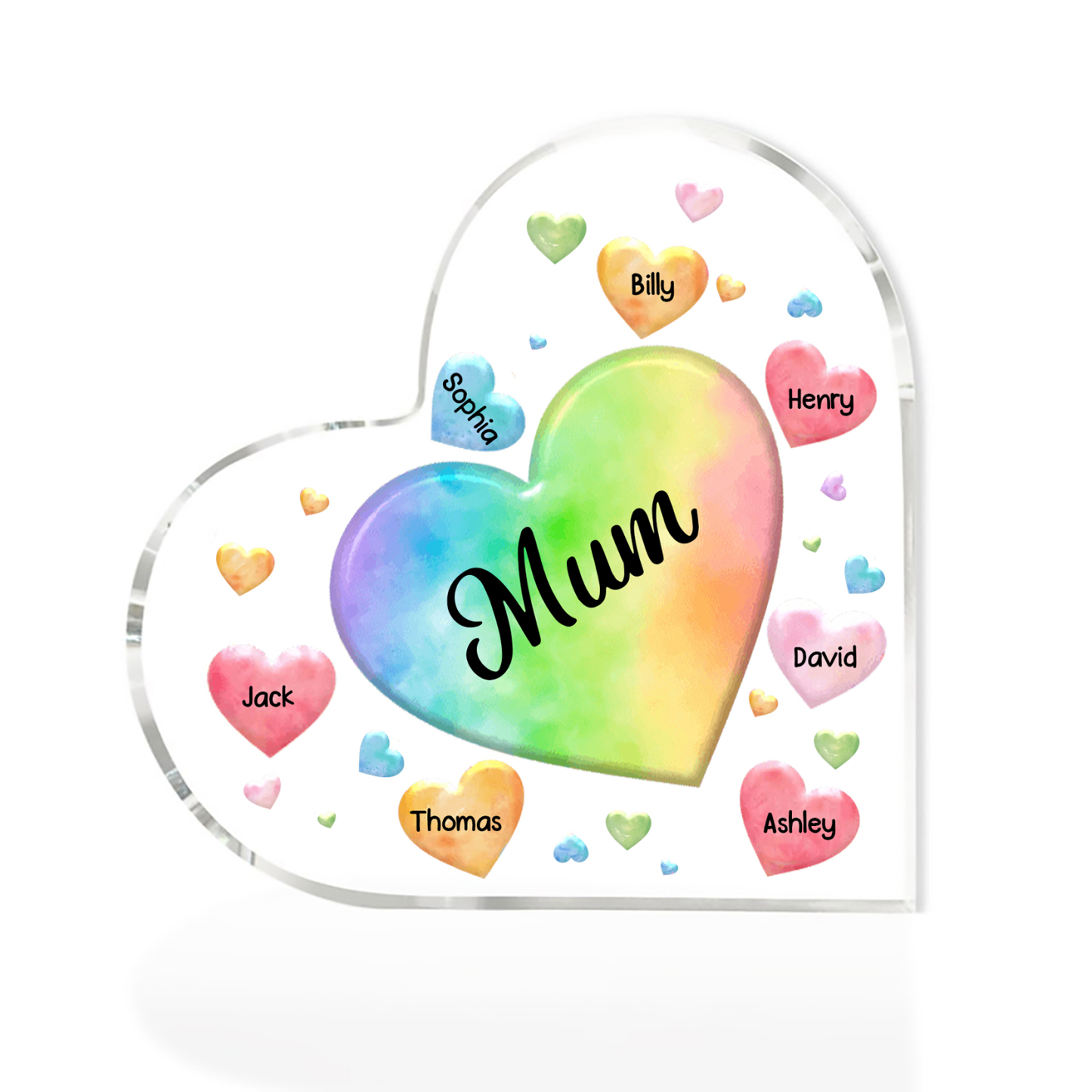 7 Names - Personalised Acrylic Heart Keepsake Custom Text Colourful Hearts Ornament Gift for Mother/Grandma-Jessemade AU
