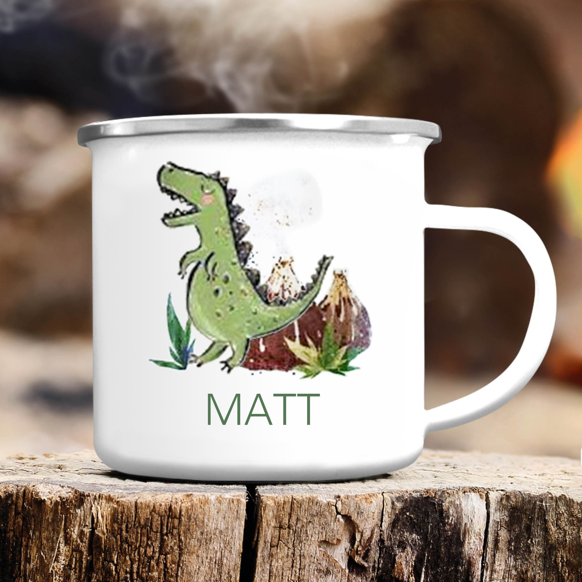 Personalised Enamel Mug Customised Name Dinosaur Cup Camping Mug Birthday Gift for Kids - Tyrannosaurus Rex-Jessemade AU