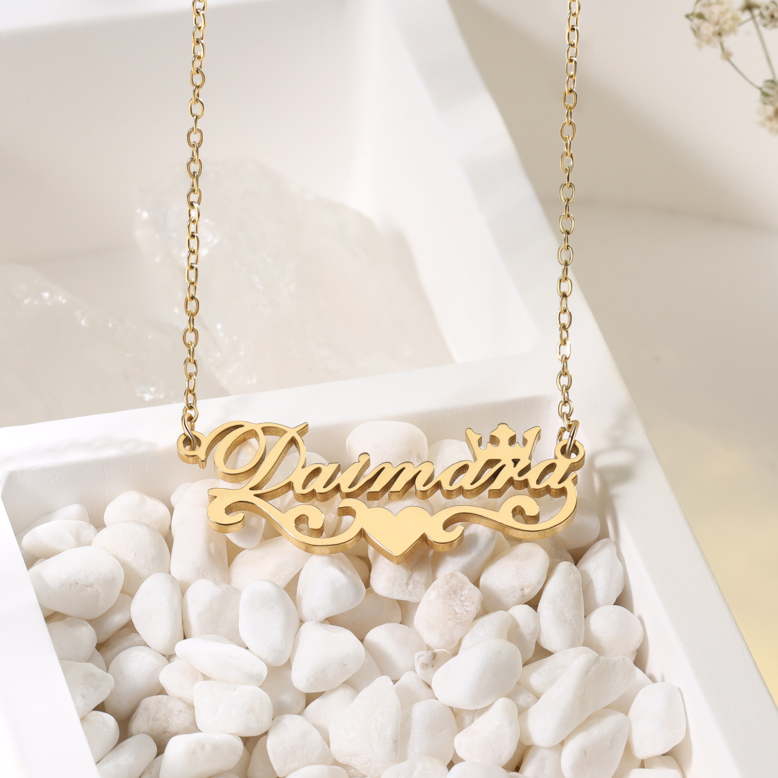 Crown Name Necklace Heart Personalised Name Necklaces Christmas Gift-Jessemade AU