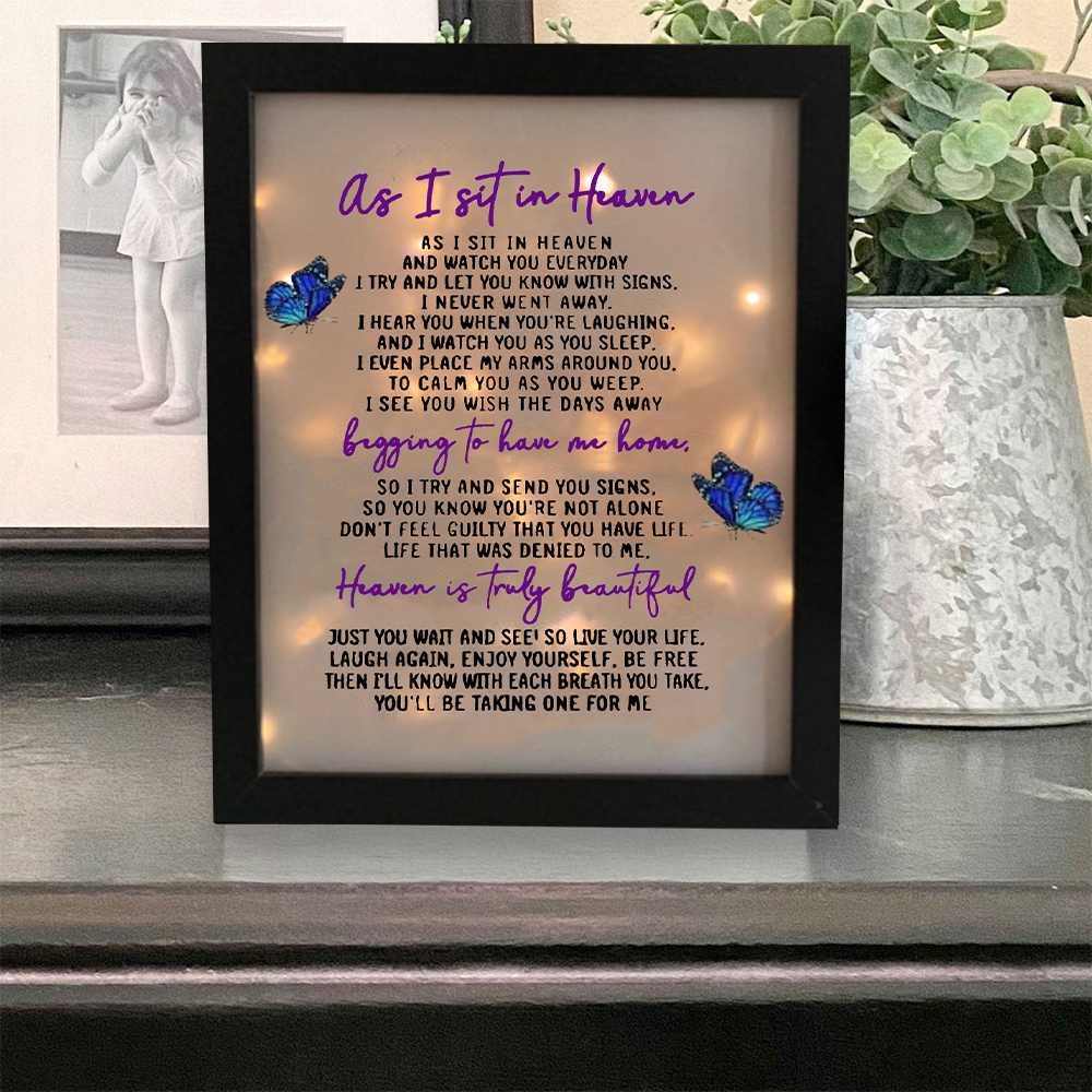 Butterfly Frame As I Sit In Heaven Lighted Shadow Box Memorial Gifts-Jessemade AU