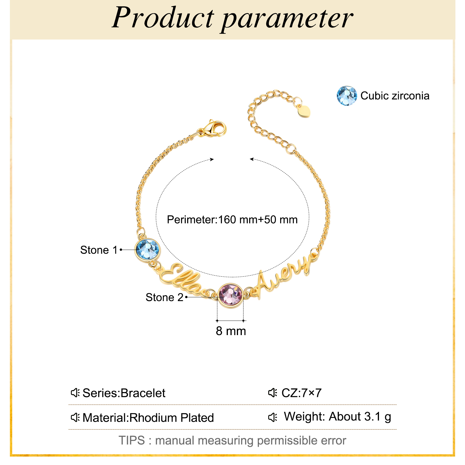 Personalised Bracelet With Birthstone Custom 2 Names Bracelet Gift For Women-Jessemade AU