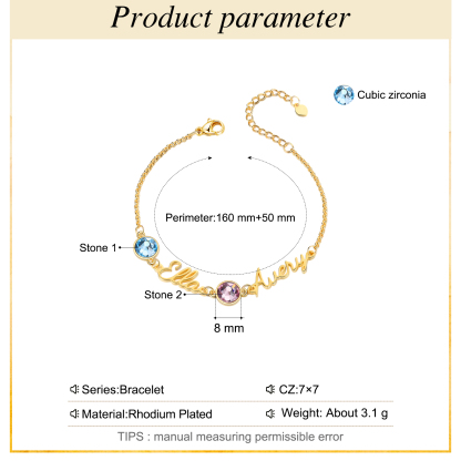 Personalised Bracelet With Birthstone Custom 2 Names Bracelet Gift For Women-Jessemade AU