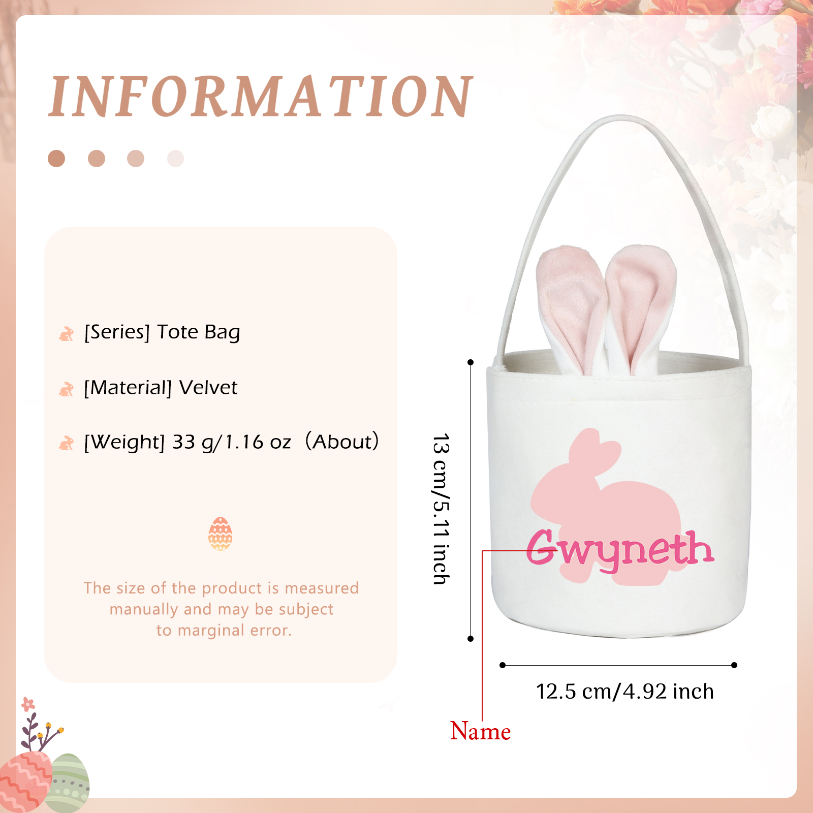 Personalised Bunny Tote Bag Customised with Name Bunny Basket Bucket Bag Easter Gifts-Jessemade AU