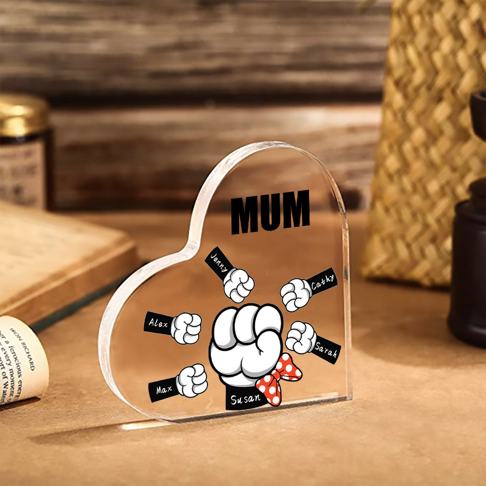 6 Names - Personalised Acrylic Heart Keepsake Custom Name & Text Fist Bump Ornaments Gifts for Family-Jessemade AU