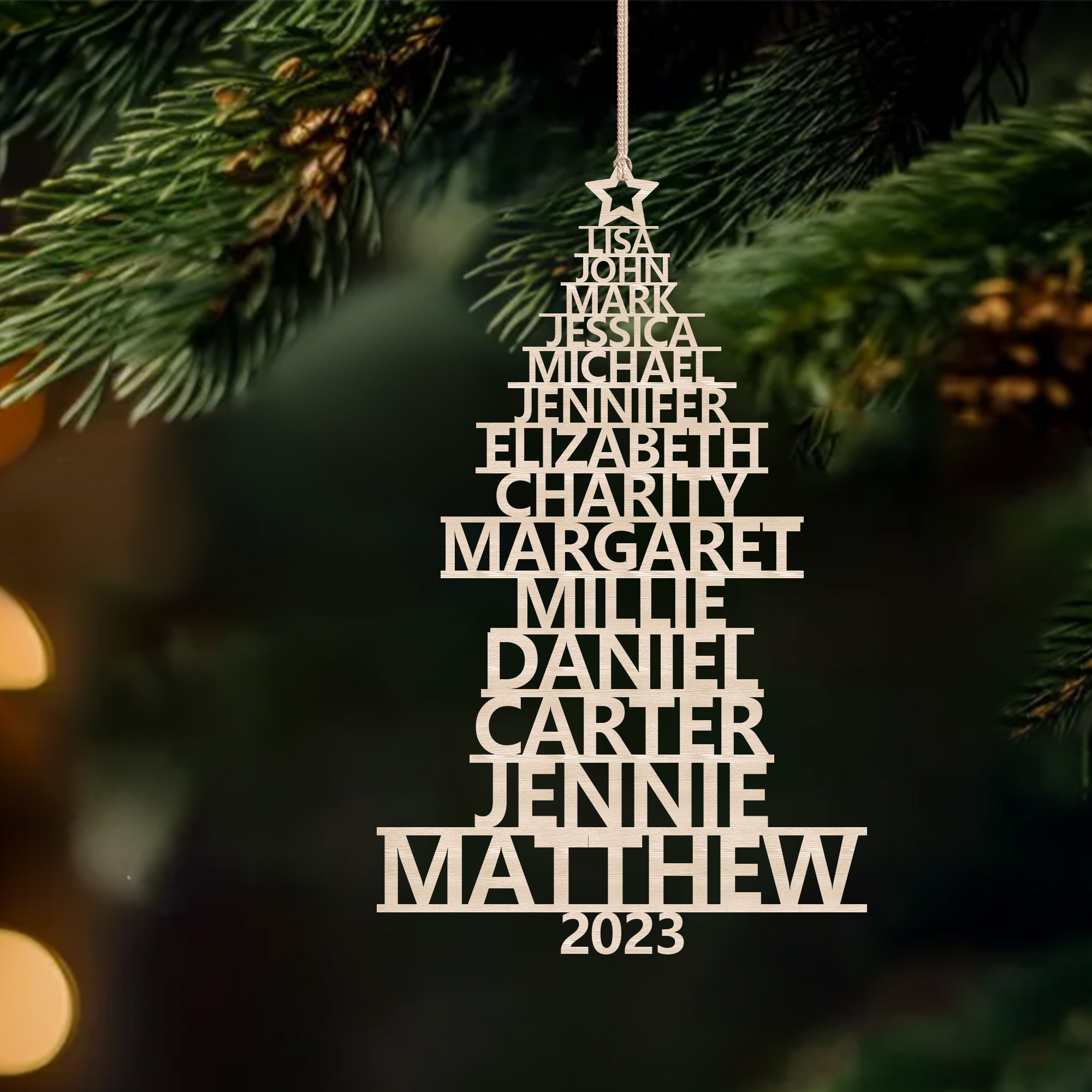 14 Names - Personalised Christmas Tree Ornaments Customised Name Xmas Wooden Decor Gifts for Family Friends-Jessemade AU