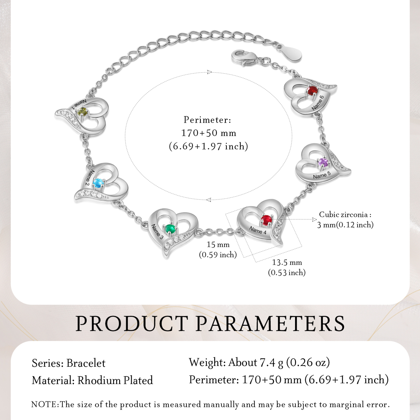 6 Names - Personalised Heart Bracelet Customised Names & Birthstones Bracelets Silver Valentine's Day Gift For Her-Jessemade AU