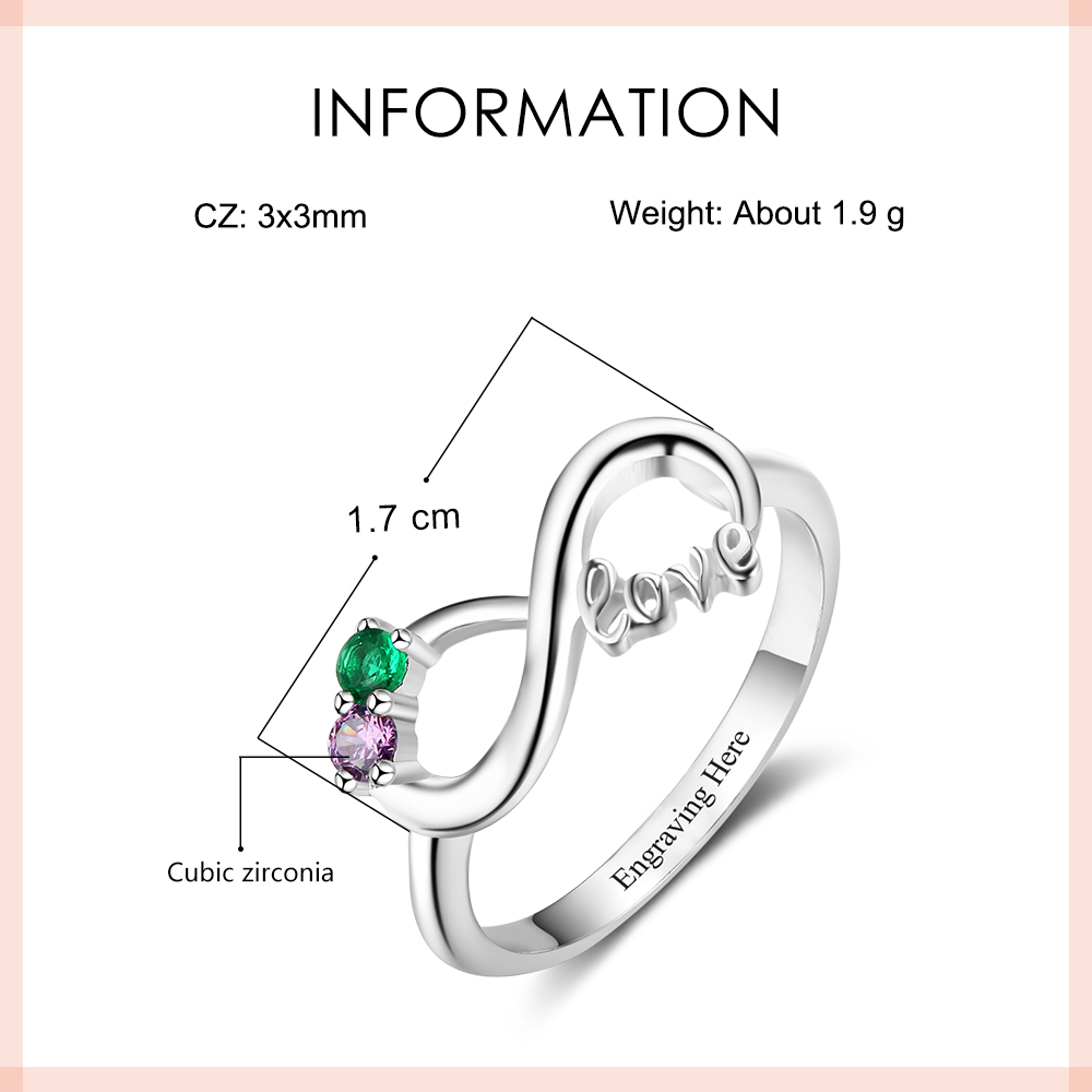 Personalised Infinity Sterling Silver 2 Birthstone Ring Engraved Names Ring Gifts for Her-Jessemade AU