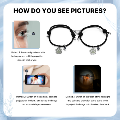 Personalised Photo Projection Bracelet Set Dog Paw Fluorescent Magnetic Bracelet Matching Gifts For Couples/Friends-Jessemade AU