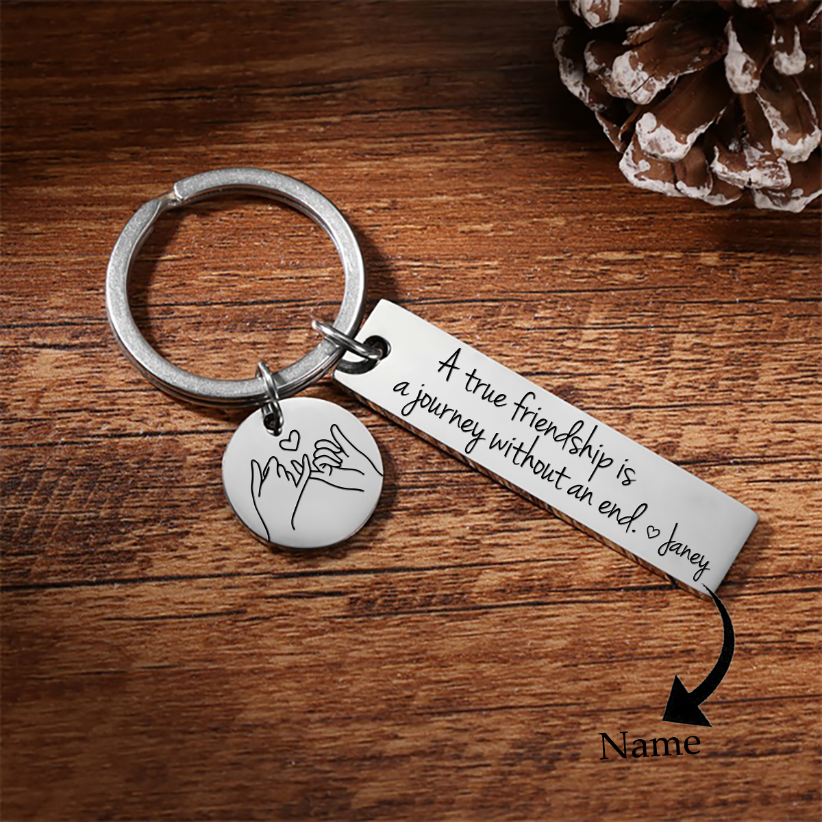 Custom Name Sister Keychain Pinky Swear Keyring "A True Friendship Is A Journey Without An End" Gift For Friend/Bestie
