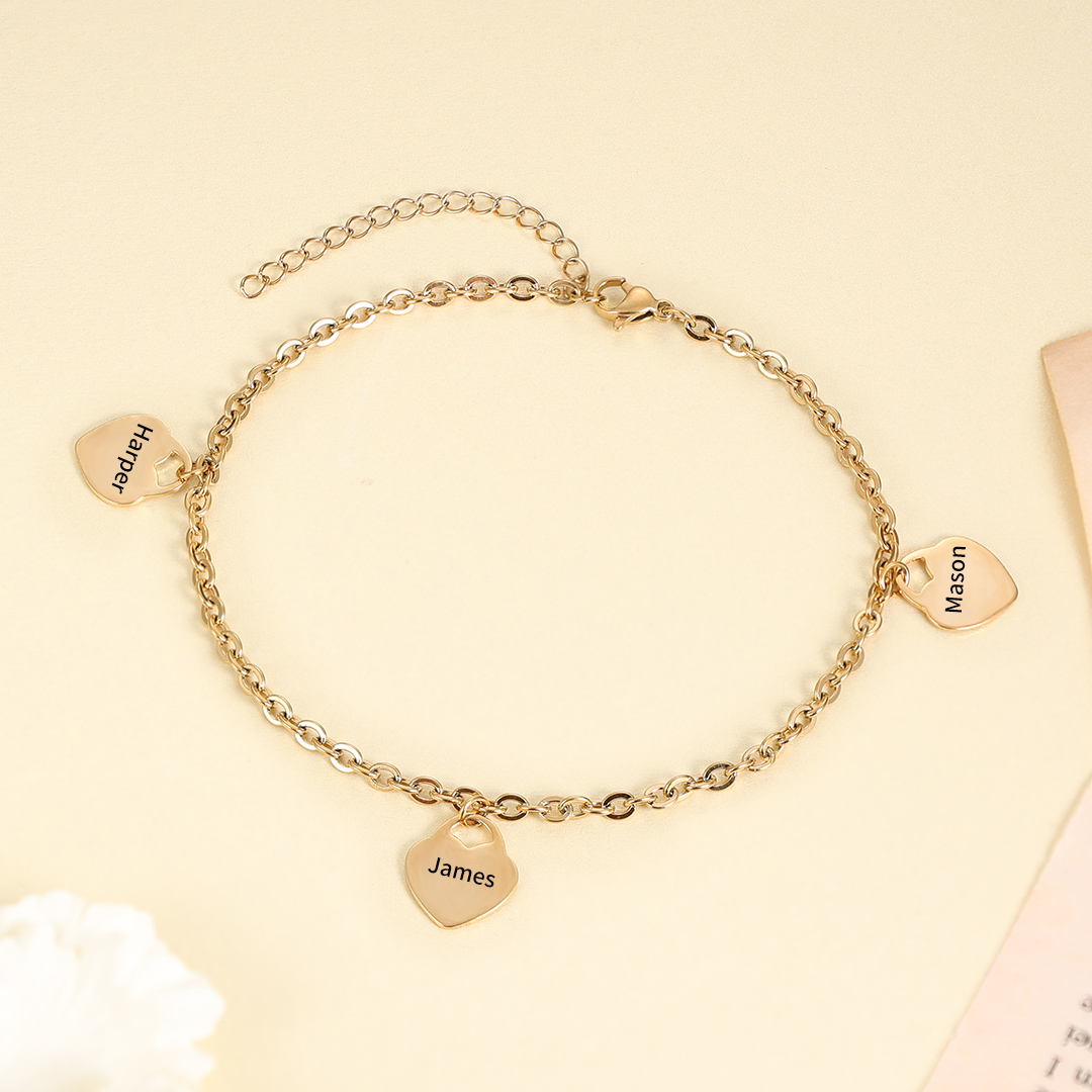 Personalised Heart Anklet With 3 Names For Her-Jessemade AU