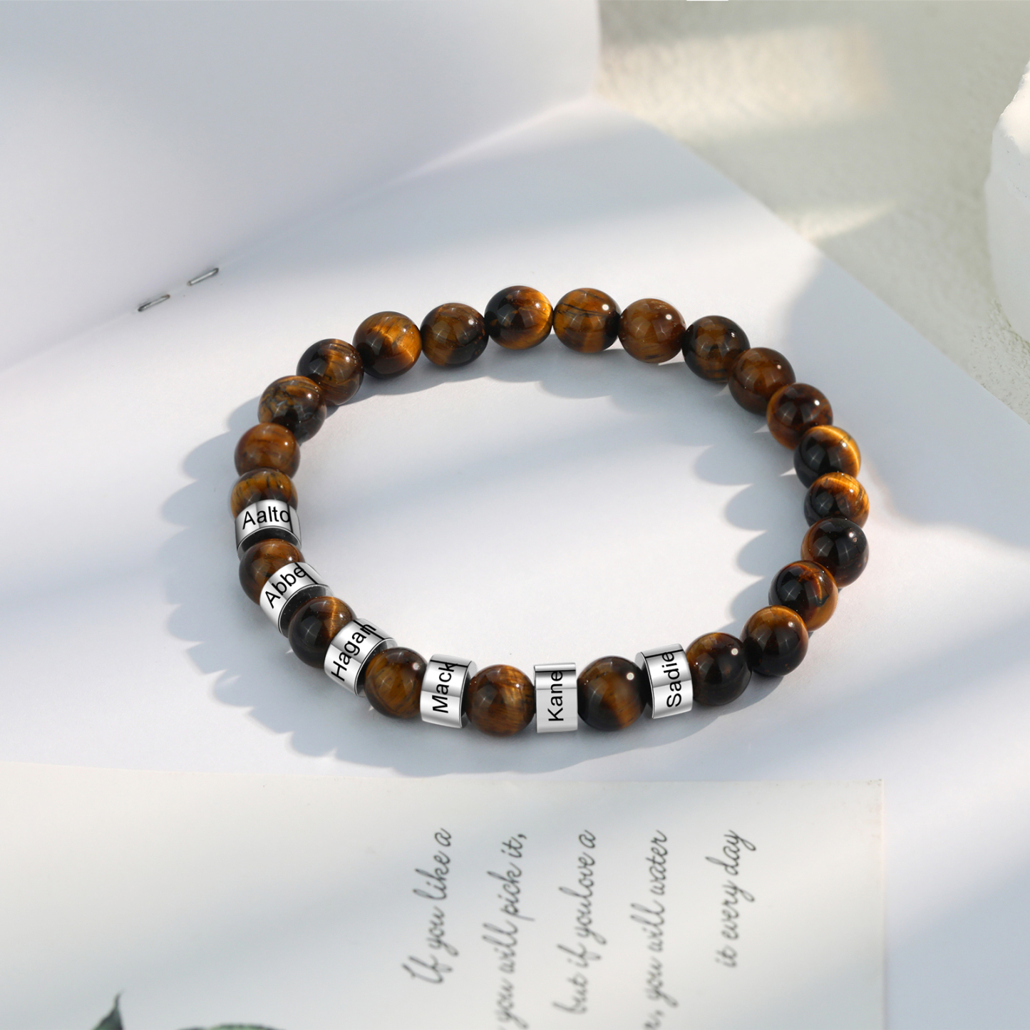 Brown Tiger Eye Bracelet Personalised Men's 6 Names Bracelet Gift For him-Jessemade AU