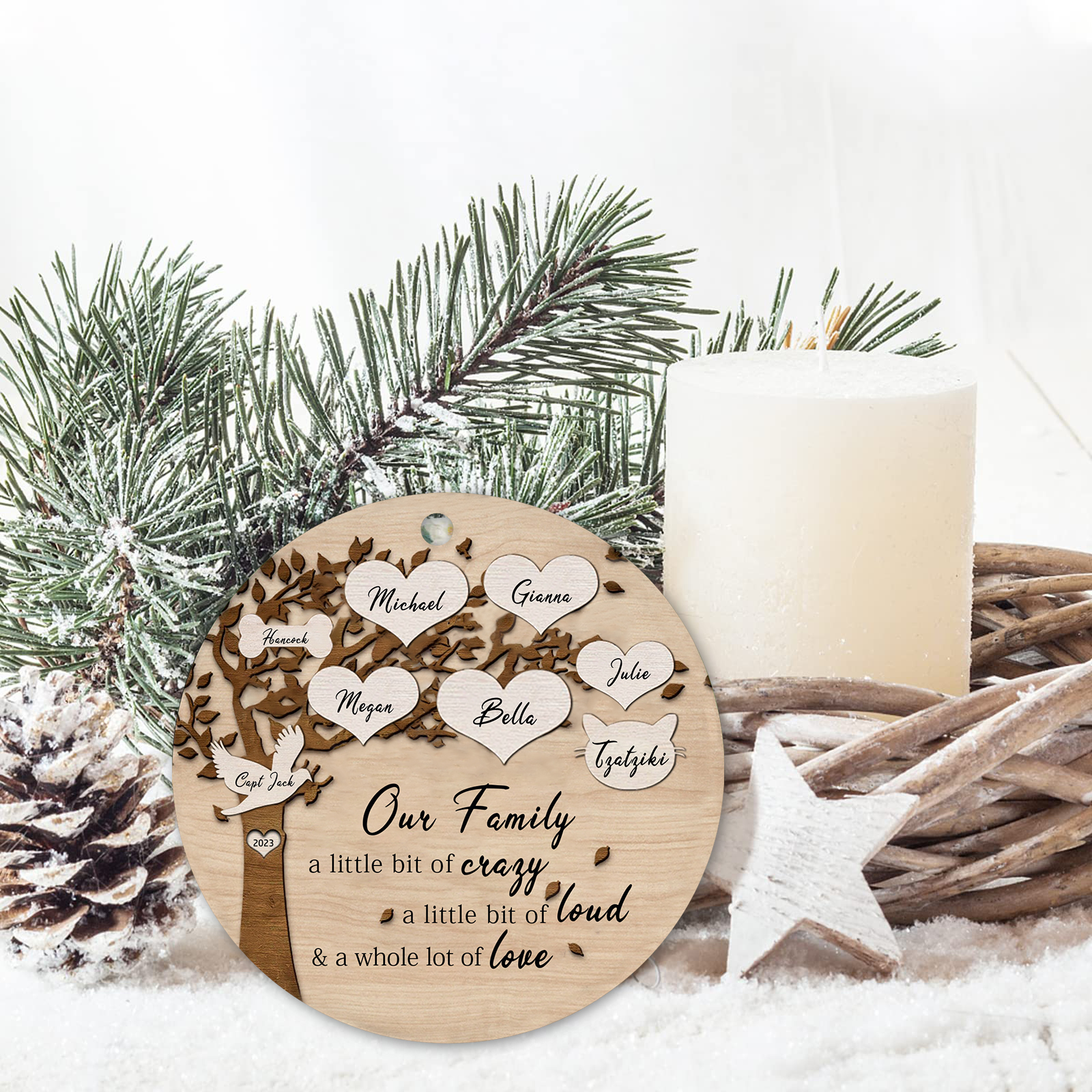 8 Names - Personalised Christmas Tree Ornaments Tree of Life Pendant with Name Wooden Gifts for Family and Friends-Jessemade AU