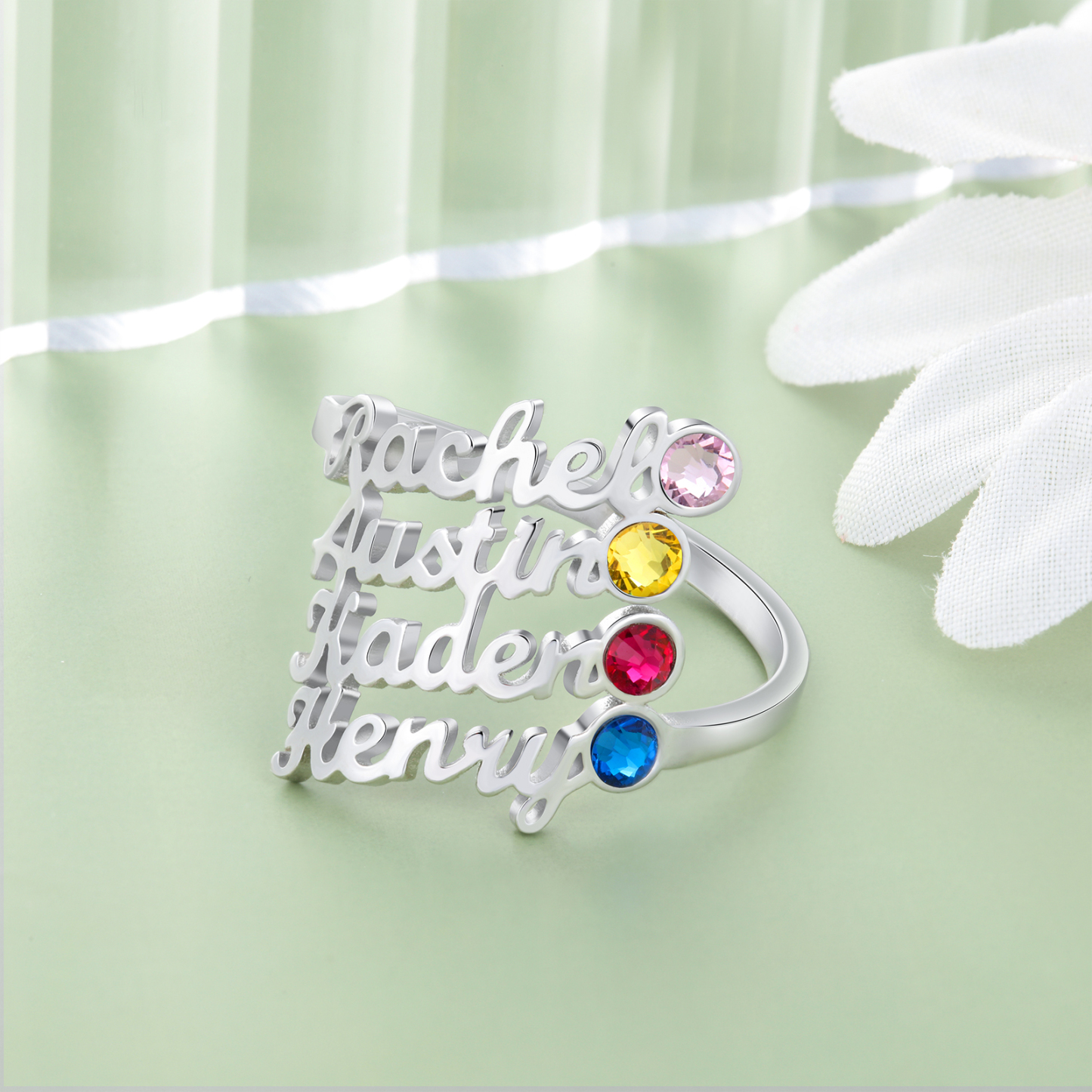Personalised Birthstone Ring Custom 4 Names Ring Best Gift For Women-Jessemade AU