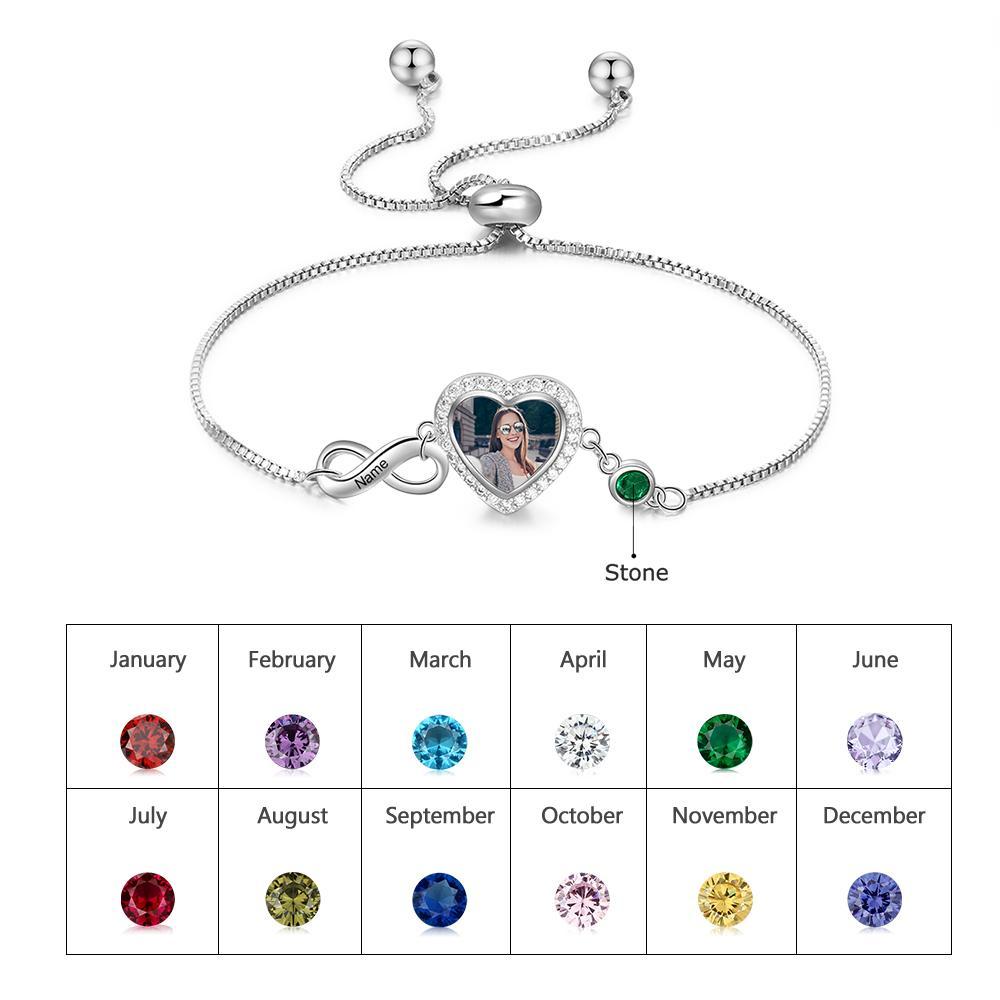 Personalised Heart Photo Bracelet With Birthstones Custom Photo Bracelet Gifts For Her-Jessemade AU