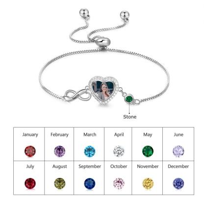 Personalised Heart Photo Bracelet With Birthstones Custom Photo Bracelet Gifts For Her-Jessemade AU