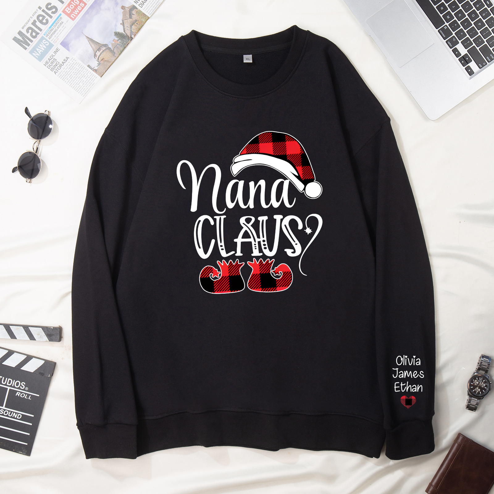 3 Names - Personalised Christmas Sweatshirt Custom Name & Text Sweatshirt Nana Claus Sweatshirt Gift for Family -Jessemade AU
