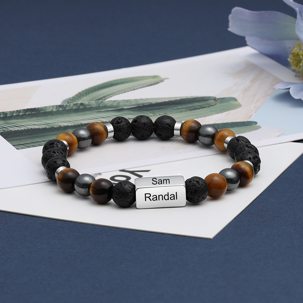 Personalised Round Beads Bracelet Custom Names Men's Bracelet Gifts For Him-Jessemade AU