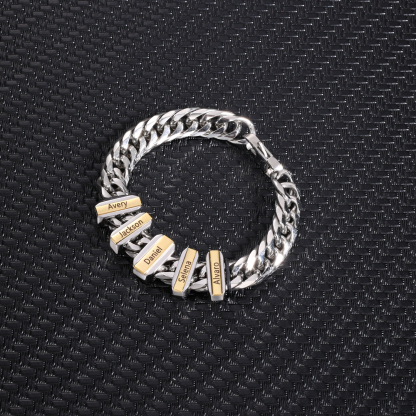 Personalised Mens Cuban Link Chain Bracelet Engraved Name 1 Bead Father's Day Gift