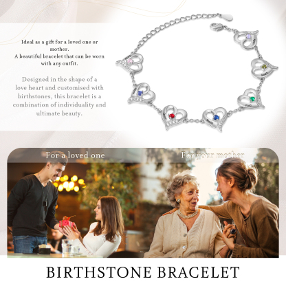 7 Names - Personalised Heart Bracelet Customised Names & Birthstones Bracelets Silver Valentine's Day Gift For Her-Jessemade AU