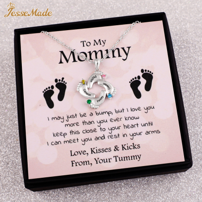 Personalised Baby Foot Necklace With 4 Birthstones Engraved Names Gift For Mother-Jessemade AU
