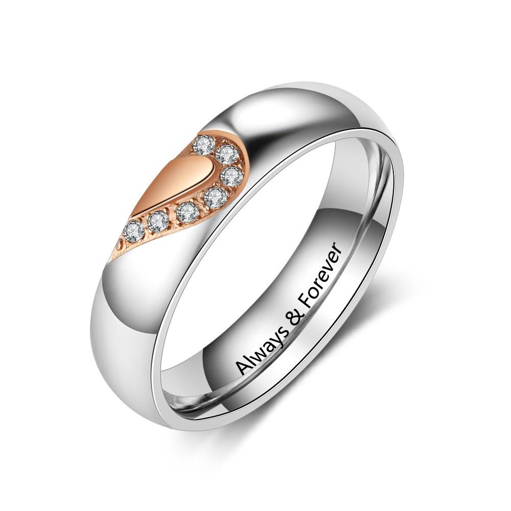Half Heart Matching Promise Rings for Couple Lovers Custom Engraved Bands Ring-Jessemade AU