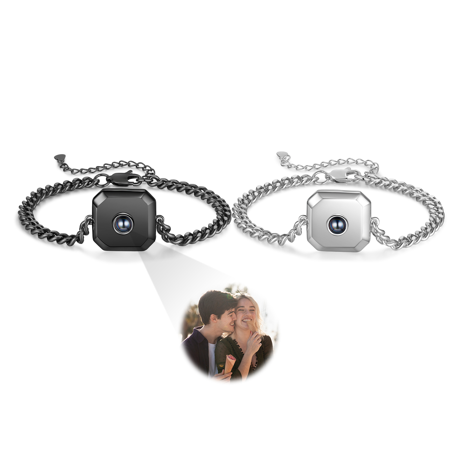 2 PCS Personalised Couple Projection Bracelet Custom 1 Photo Bracelet Adjustable Bracelet Romantic Gift For Her/Him-Jessemade AU