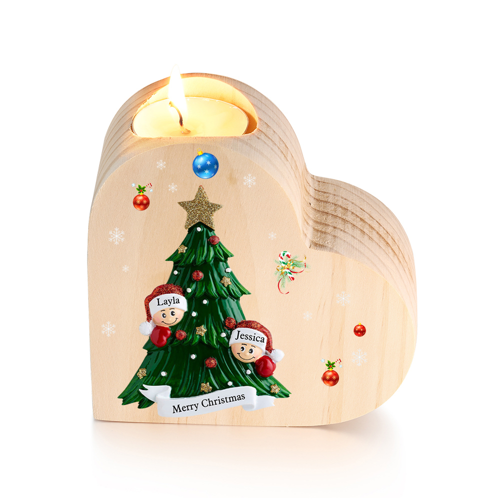 Heart-Shaped Christmas Candle Holder Engraved 2 Names Christmas Tree Candlesticks Personalised Gift for Family-Jessemade AU