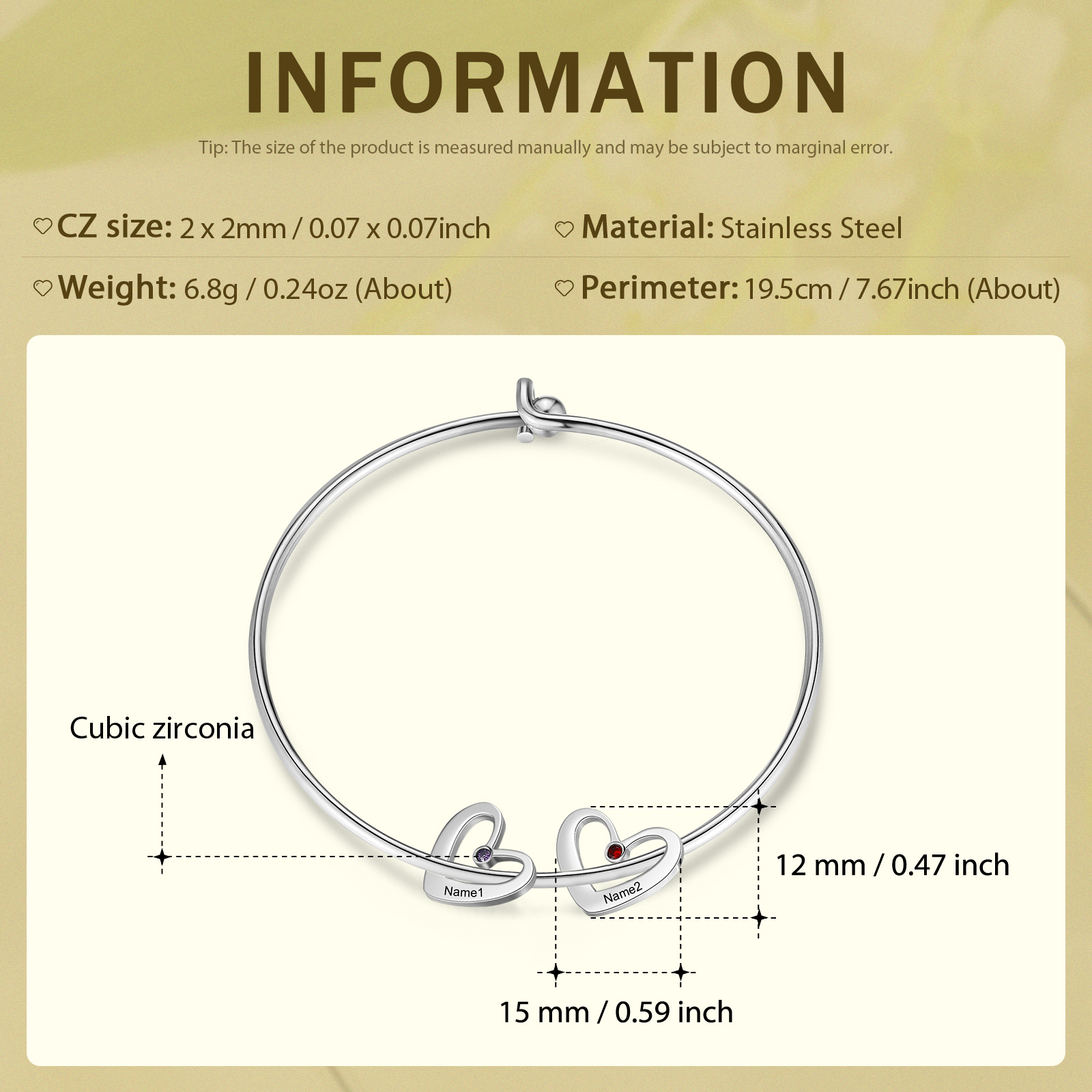 Personalised Heart Bangle With 2 Names and Birthstones Bangle Bracelet Mother's Day Gifts For women-Jessemade AU