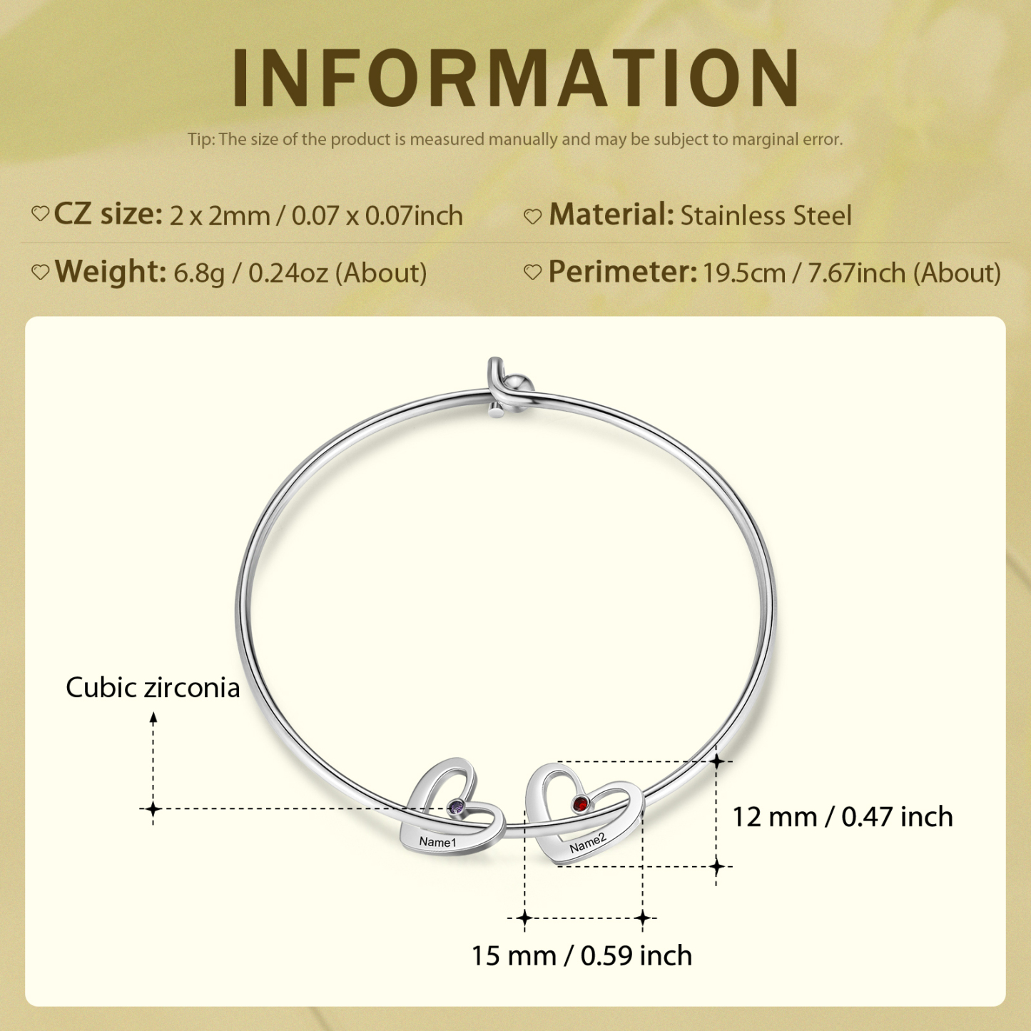 Personalised Heart Bangle With 2 Names and Birthstones Bangle Bracelet Mother's Day Gifts For women-Jessemade AU