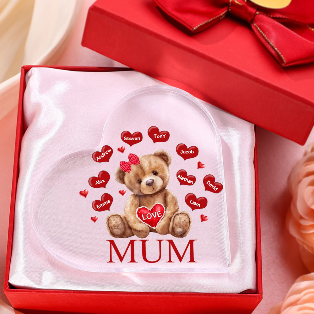 9 Names - Personalised Acrylic Heart Keepsake Custom 2 Texts Teddy Bear Ornaments Gifts for Grandma/Mother-Jessemade AU