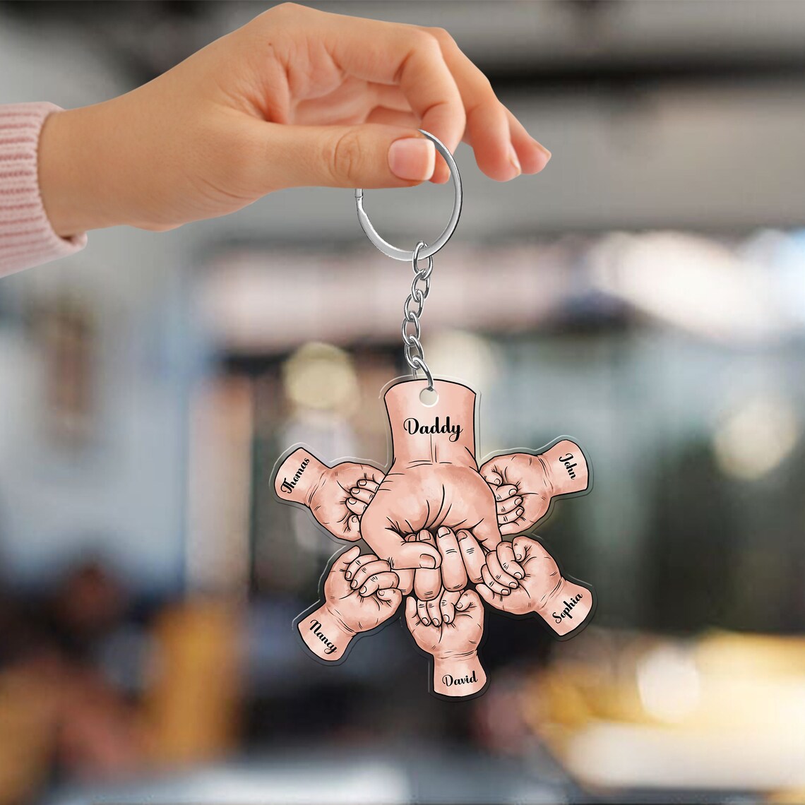 Personalised Fist Bump Keychain Engrave 4 Names Acrylic Keyring Father's Day Gifts-Jessemade AU