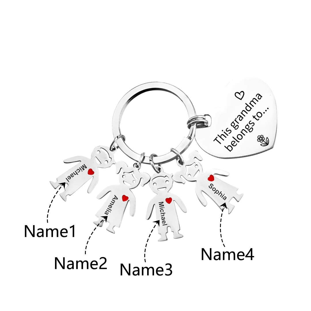 Personalised Keychain with Kid Charm Engraved 4 Names Family Keychain for Grandma-Jessemade AU