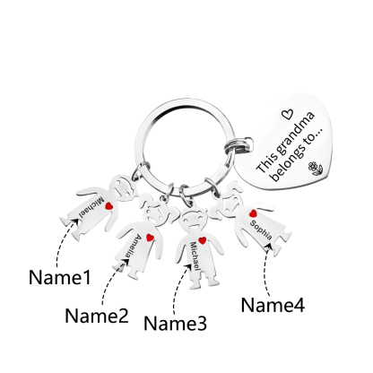 Personalised Keychain with Kid Charm Engraved 4 Names Family Keychain for Grandma-Jessemade AU