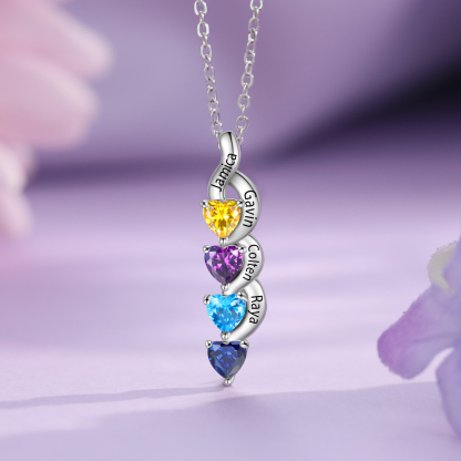 4 Names - Personalised Pendant Necklace Customised Names & Birthstones Necklace Birthday Gift for Women Girls-Jessemade AU