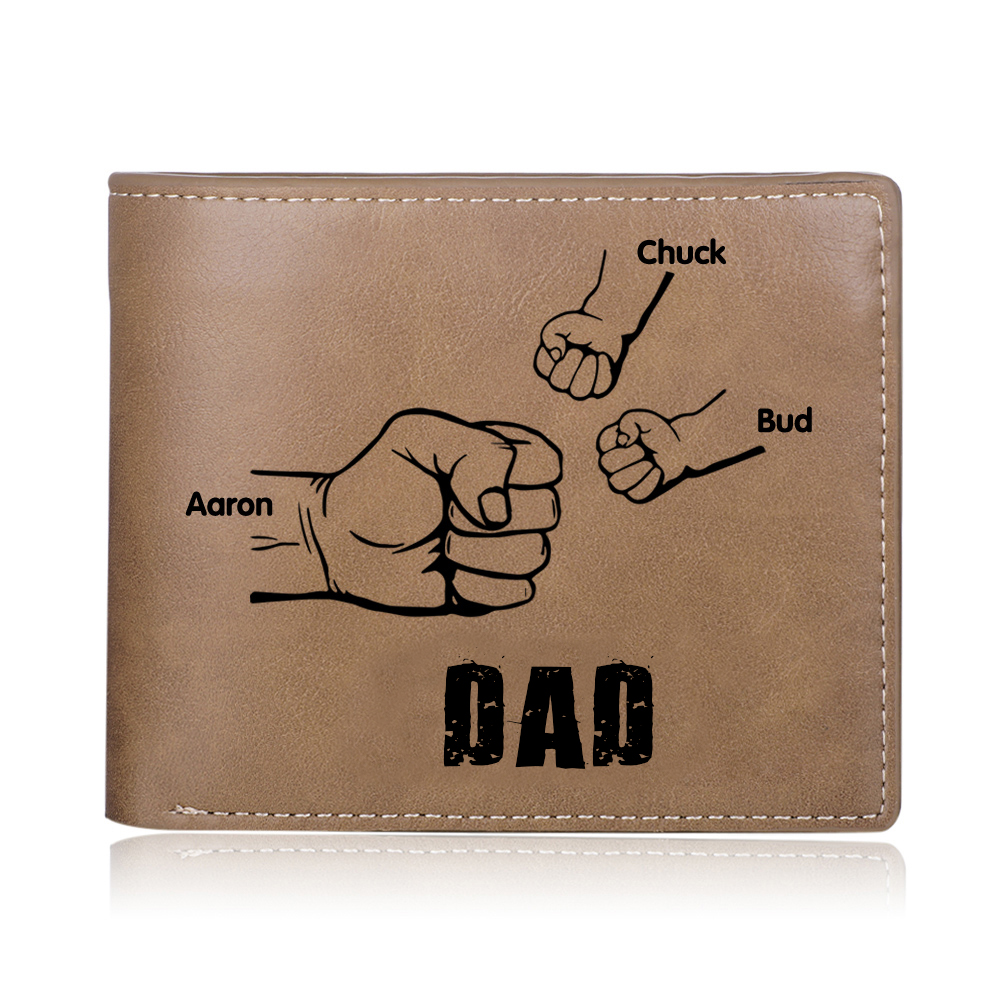 3 Names - Personalised Men Leather Wallet Custom Photo & Name Folding Wallet Fist Bump Wallet Gift for Dad-Jessemade AU