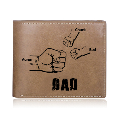 3 Names - Personalised Men Leather Wallet Custom Photo & Name Folding Wallet Fist Bump Wallet Gift for Dad-Jessemade AU