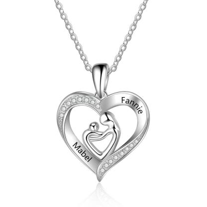 925 Sterling Silver Engraved with 2 Names Love Necklace For Mom-Jessemade AU