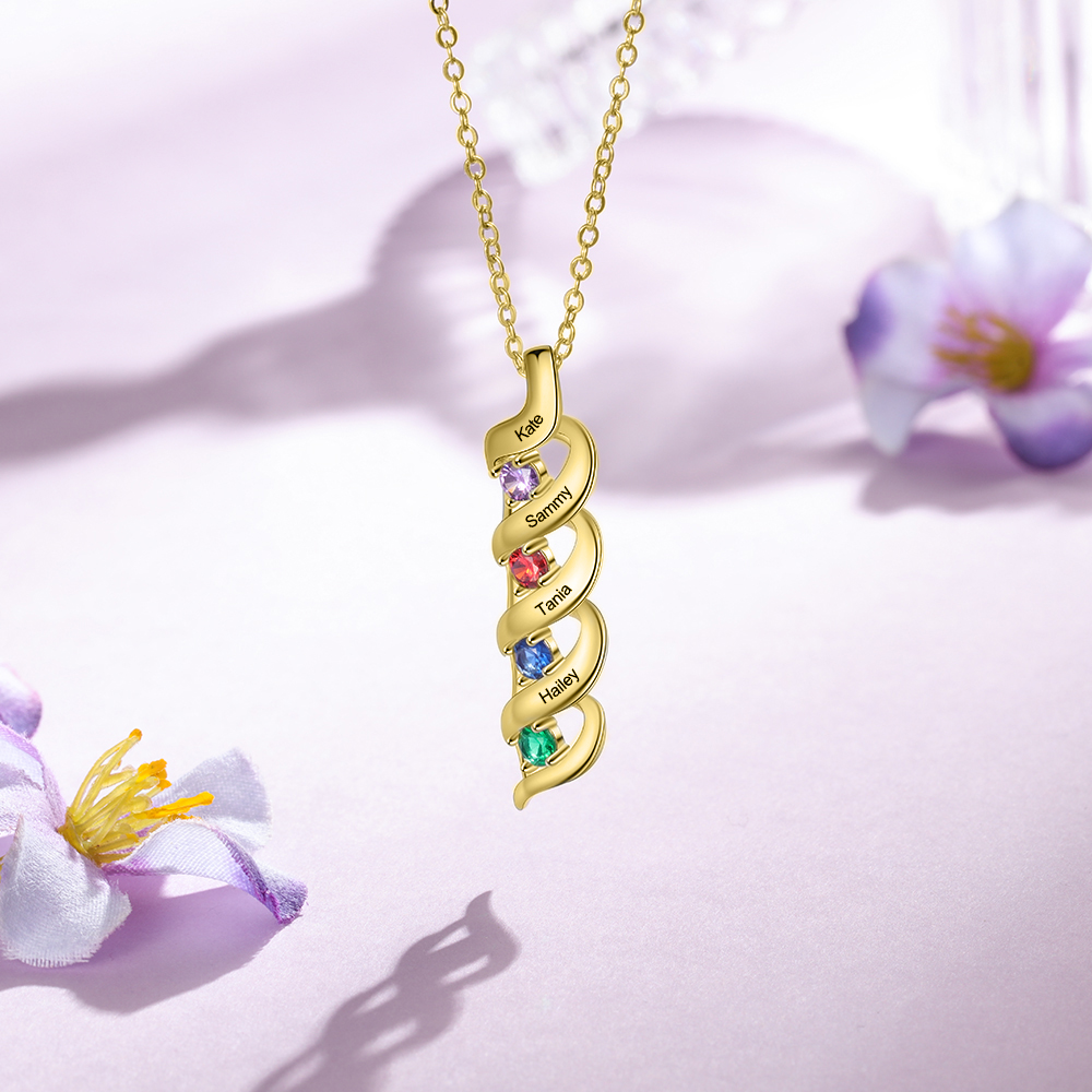 Personalised Necklace Cascading Pendant with 4 Birthstones Engraving 4 Names Gifts for Her-Jessemade AU