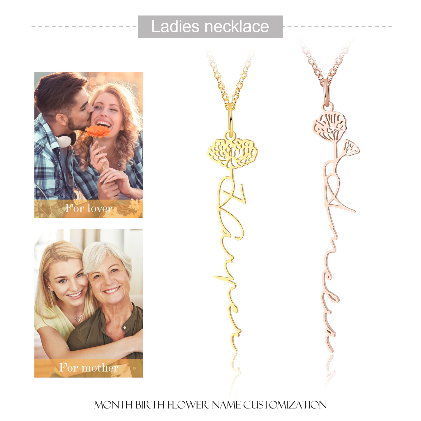 Personalised Birth Flower Name Necklace Classic Name Necklace for Her-Jessemade AU