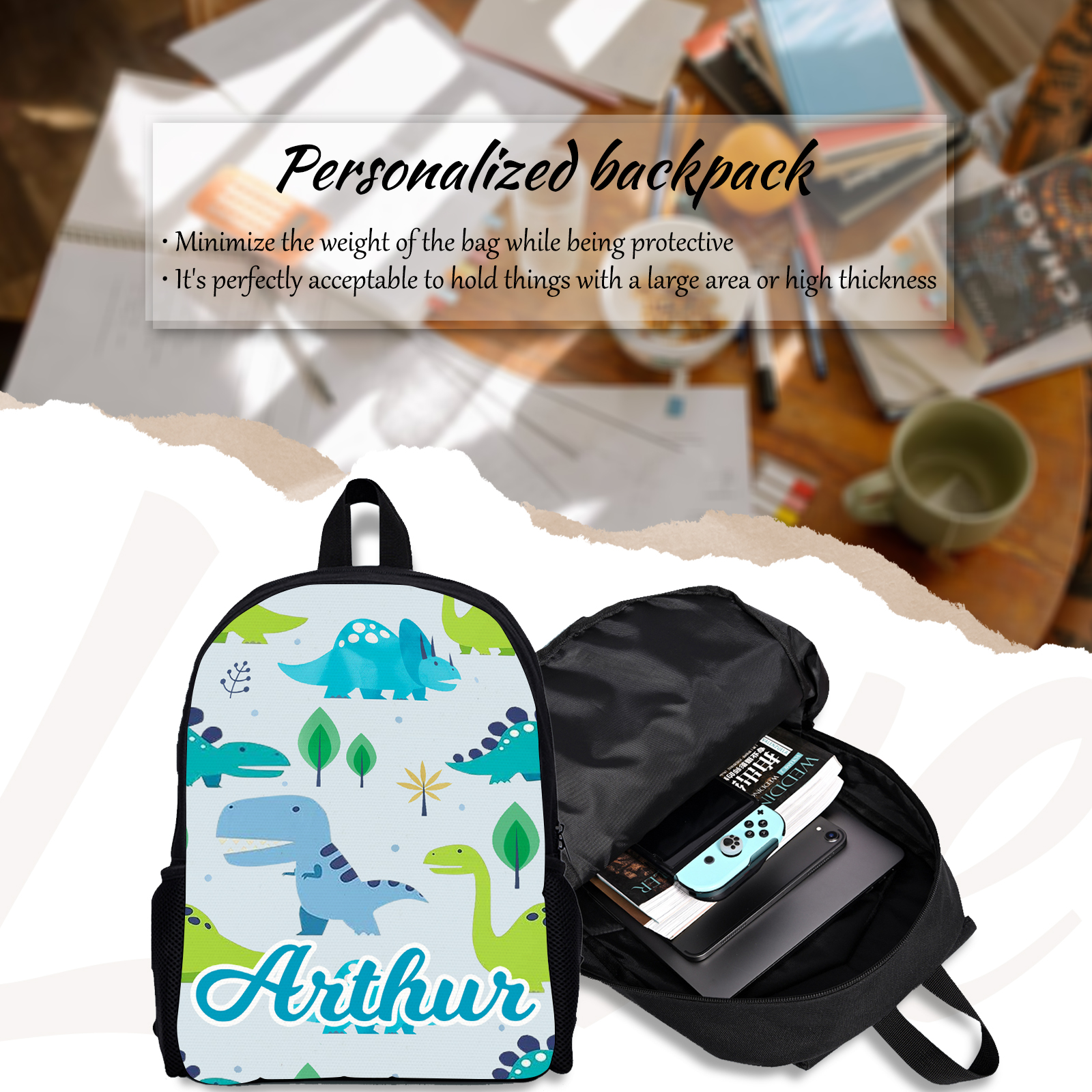 Custom Name Schoolbag Personalised Dinosaur Backpack Travel Bag for Kids-Jessemade AU