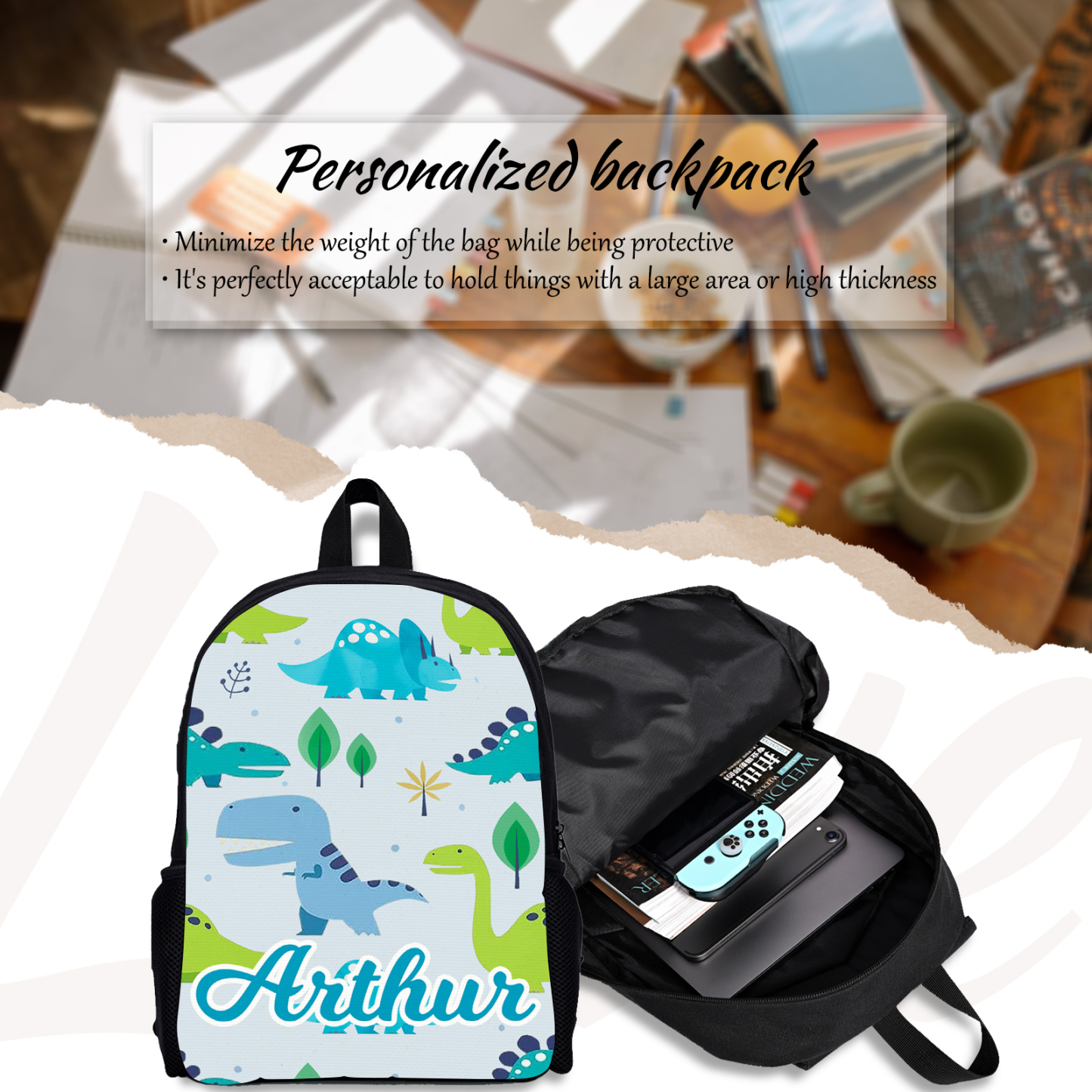 Custom Name Schoolbag Personalised Dinosaur Backpack Travel Bag for Kids-Jessemade AU