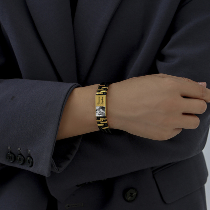 Personalised Leather Bracelet Custom Photo Initial ID Bar Men's Bracelet Bangle Gifts For Him-Jessemade AU