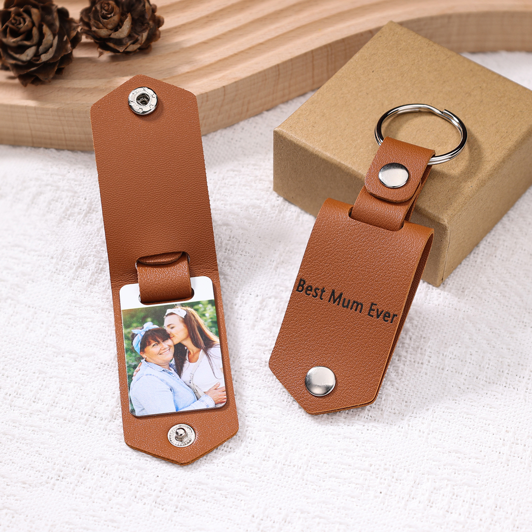 Personalised Photo Keychain Custom Text Leather Keyring Couple Keychain Gifts for Him/her-Jessemade AU